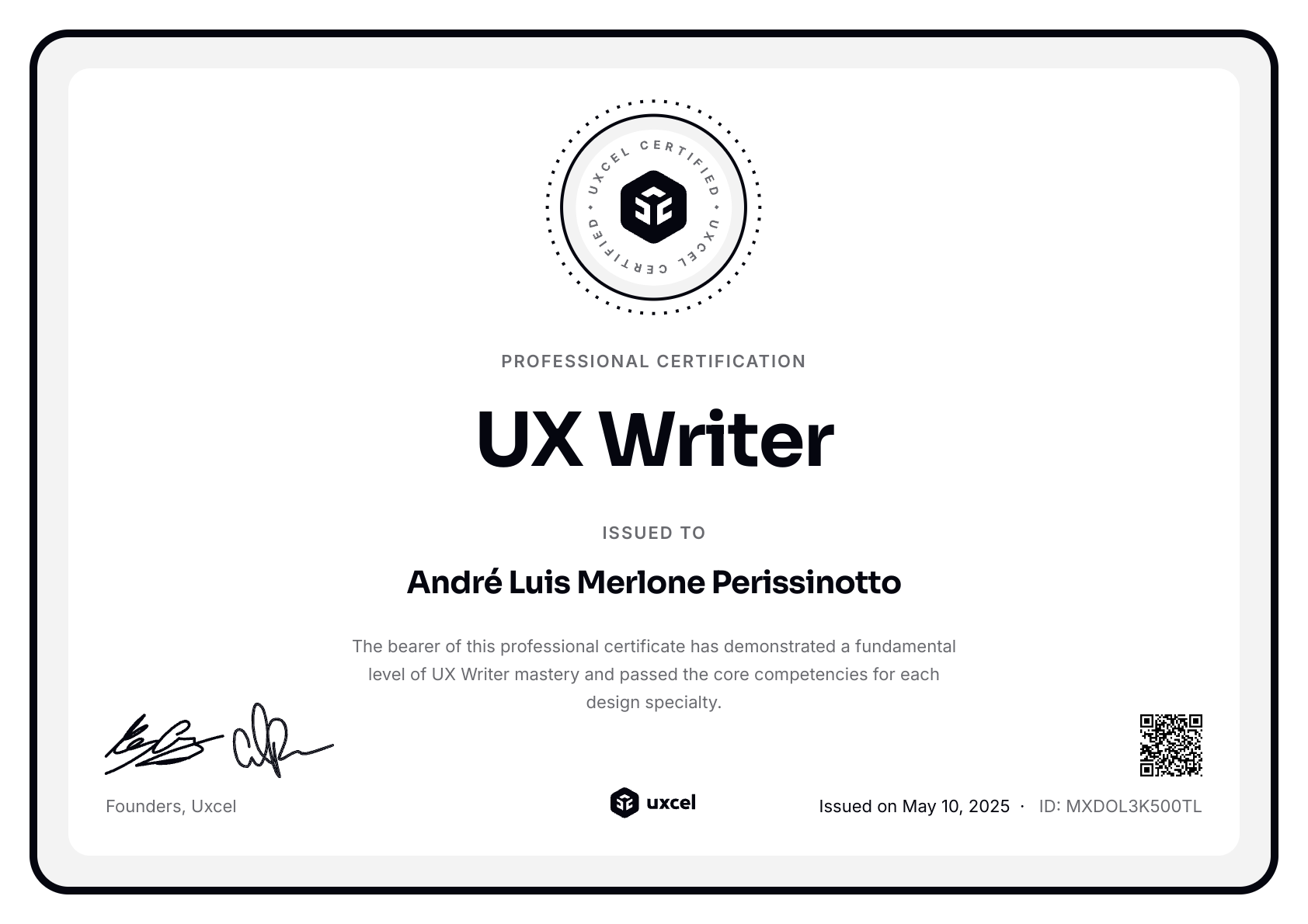 André Luis Merlone Perissinotto's certificate